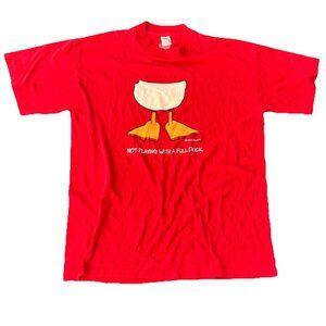 Vintage Mens Red John Baron Not Playing With A Full Duck Comic Art T Shirt Large